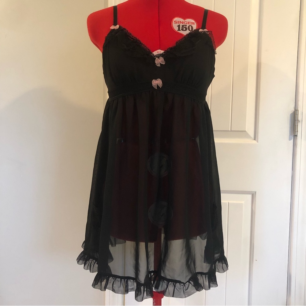 Y2K Adorable Betsy Johnson Intimates Sheer Lacey Teddy With Pink Bows